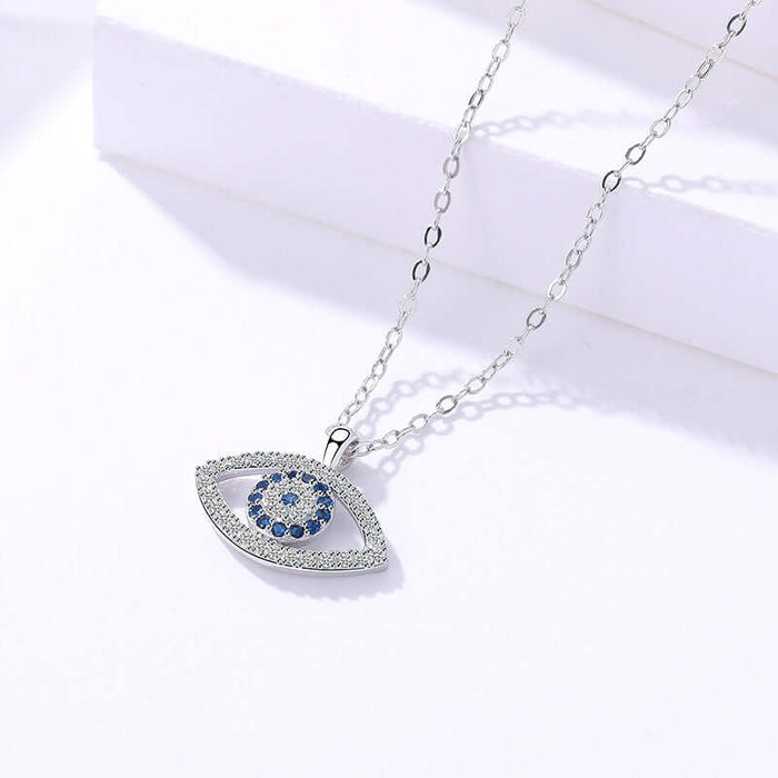 S925 Sterling Silver Demon Eye Necklace Pendant cross chain
