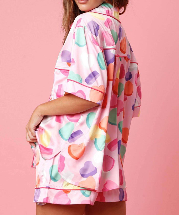 Satin Printed Two-piece Suit Pajamas For Women Set acetate fiber fabric.