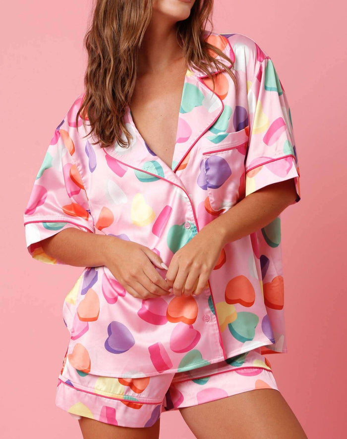 Satin Printed Two-piece Suit Pajamas For Women Set M size 109cm chest.