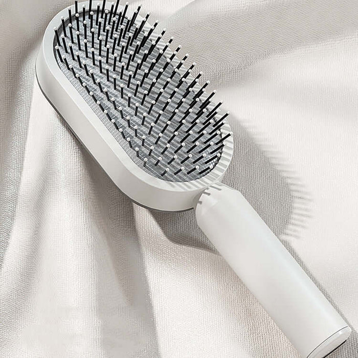 Self Cleaning Hair Brush One-key Airbag Massage Comb black purple.