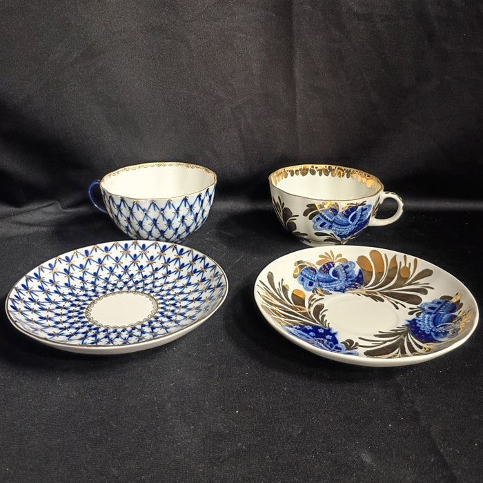 Set of 2 VTG Lomonosov Imperial Russia Tea Cups & Saucers