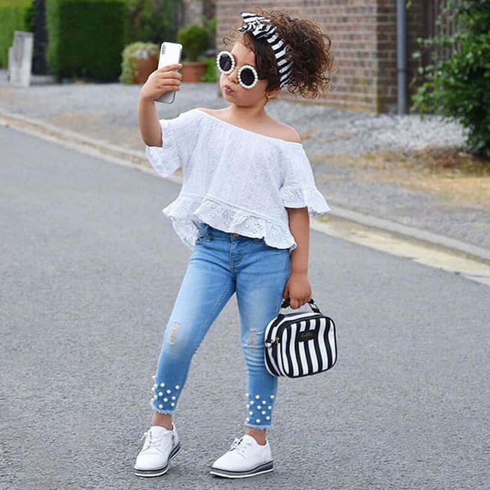 Shirt Shorts Girls Clothes white two piece set.