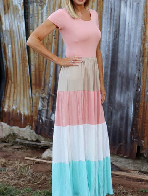 Short Sleeve Striped Parent-Child Dress round neck design.