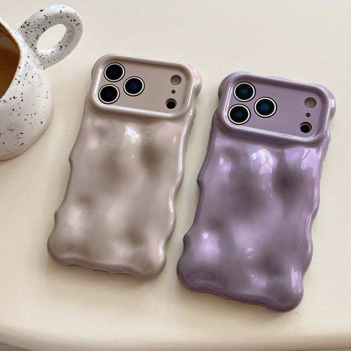 Simple Bubble Wave Pearl Drop-Proof Phone Case Cover in beige and purple, showcasing a stylish and protective design.