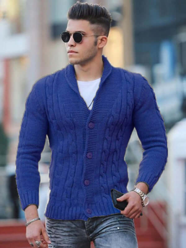 slim fit mens knitted cardigan coat solid color casual style back
