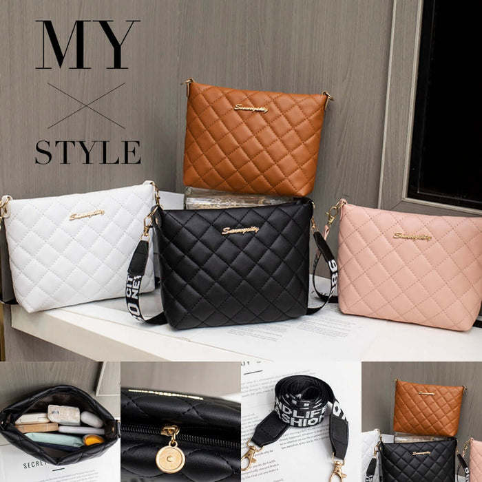 Small Messenger Bag Lingge Embroidery Shoulder Purse in black, white, pink, and brown colors with stylish designs.