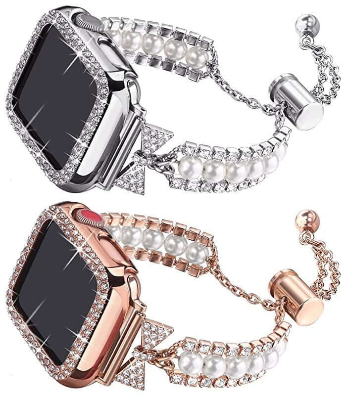 Smart Watch Pearl Bracelet Band – Elegant Replacement Strap for Women, smartwatch bracelet band, pearl watch strap, elegant smartwatch band, women smartwatch accessories, replacement watch strap, luxury pearl bracelet band, fashion smartwatch band