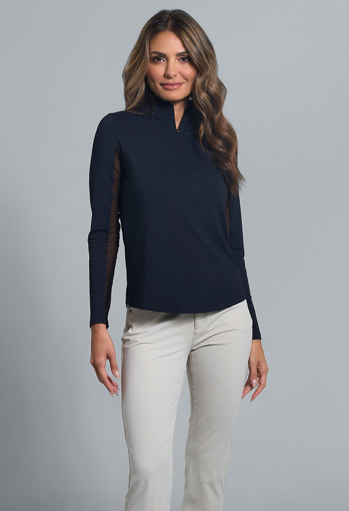 Solid Long Sleeve Mock Neck Top - 80000