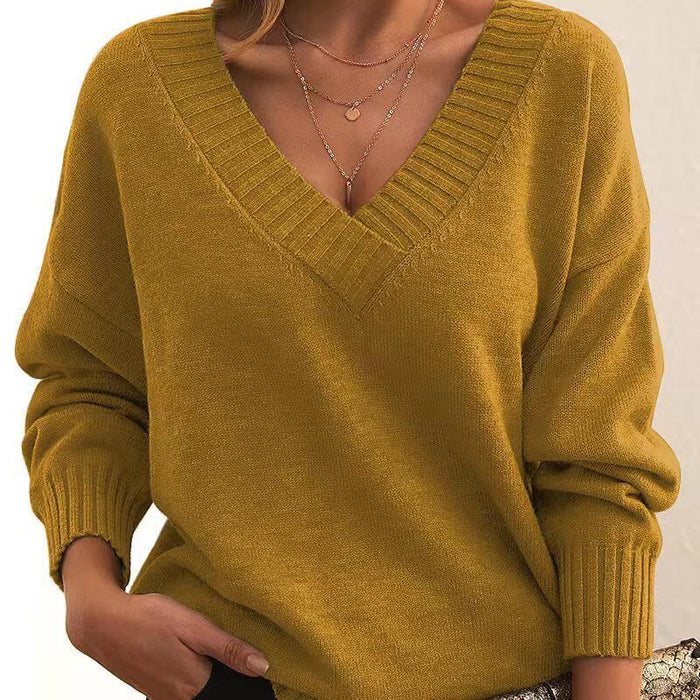 Solid V Neck Sweater fresh and sweet look.