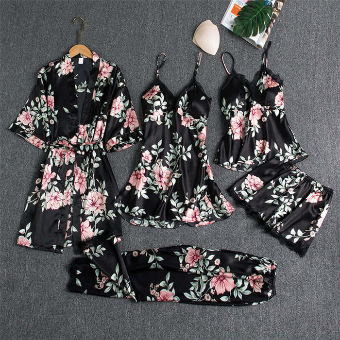 floral black five-piece suit / 2XL