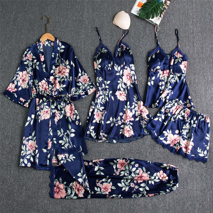 floral blue five-piece suit / 2XL