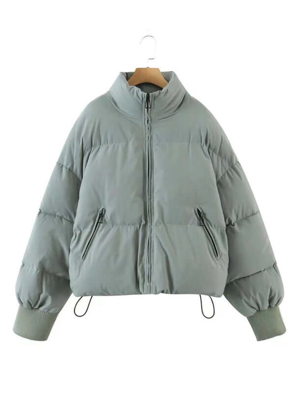 Stand Collar Sleeveless Puffer Vest Jacket for Women back view relaxed fit