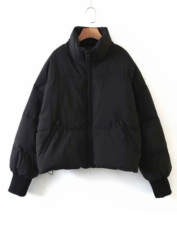 Stand Collar Sleeveless Puffer Vest Jacket for Women stand collar detail close-up