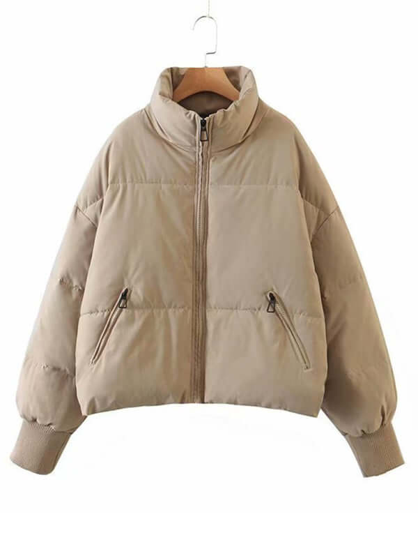 Stand Collar Sleeveless Puffer Vest Jacket for Women slant pocket detail