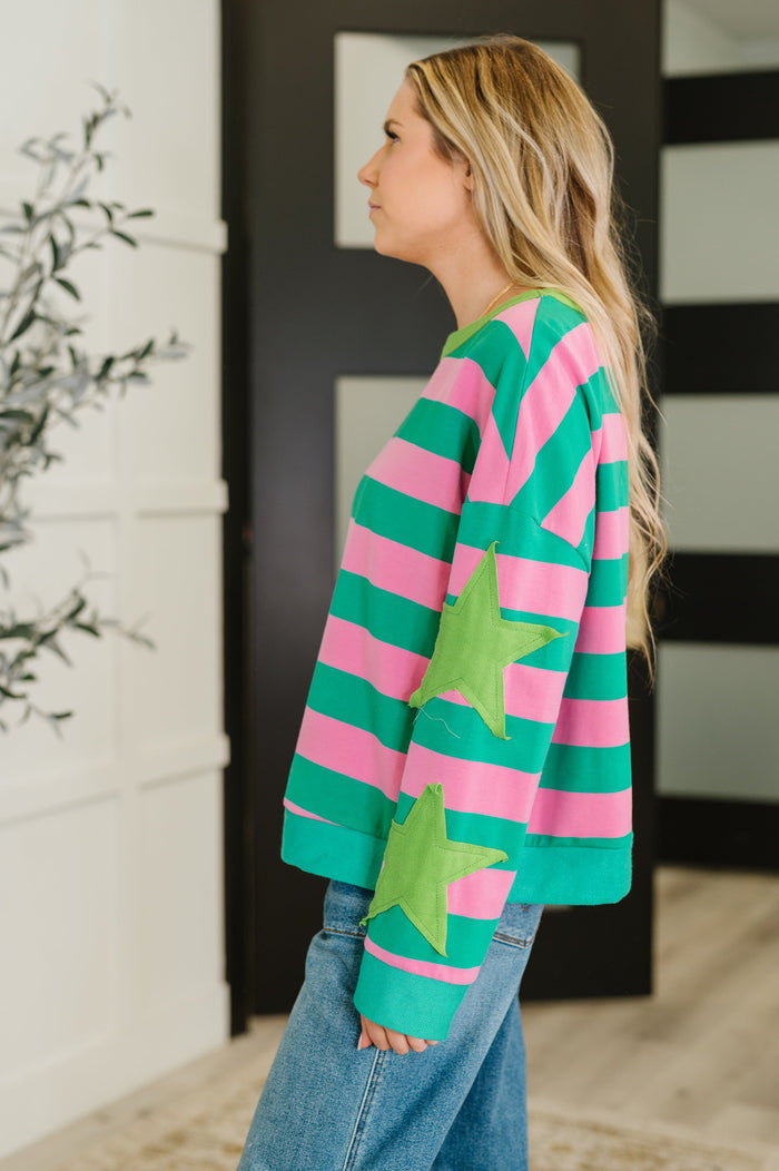 Stars On Stripes Patchwork Striped Sweatshirt Sweater Ave Shops- Tilden Co.