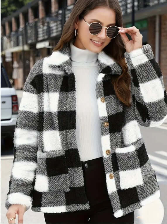 Street Fashion Solid Color Loose Womens Coat Outwear black casual street style.