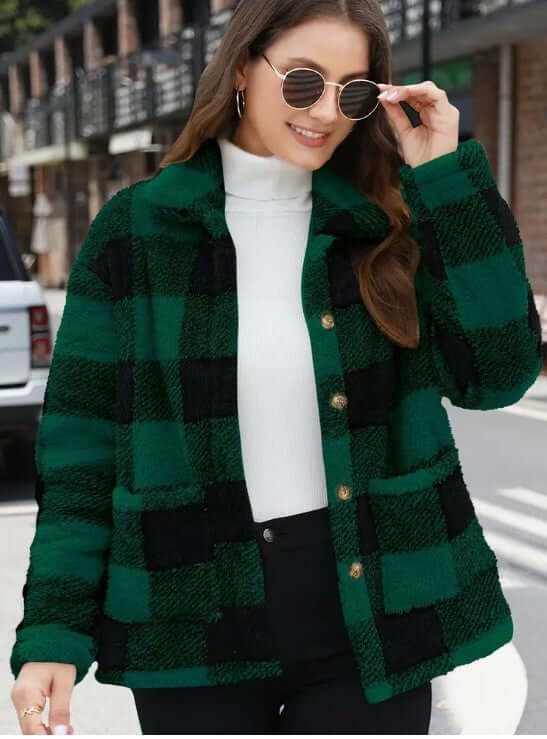 Street Fashion Solid Color Loose Womens Coat Outwear green comfortable wear.