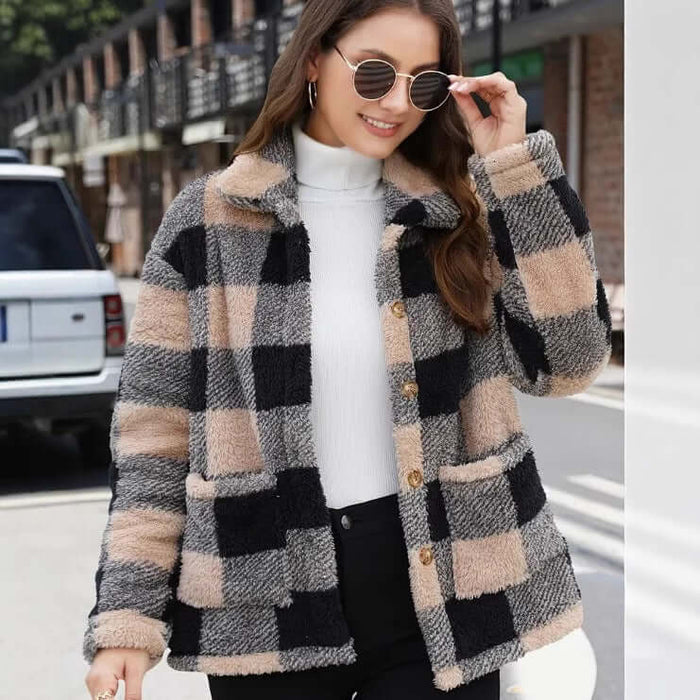 Street Fashion Solid Color Loose Womens Coat Outwear 114cm bust size L detail.