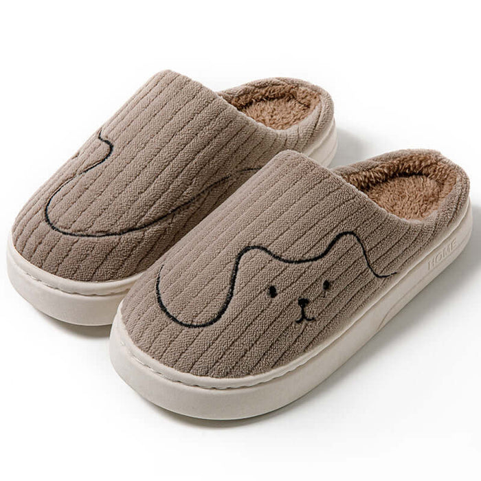 Striped Cat Slippers white soft plush.