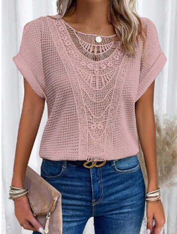 Summer Hollow Out Short Sleeved T Shirt Fashion Ethnic Style Modern Summer Fashion