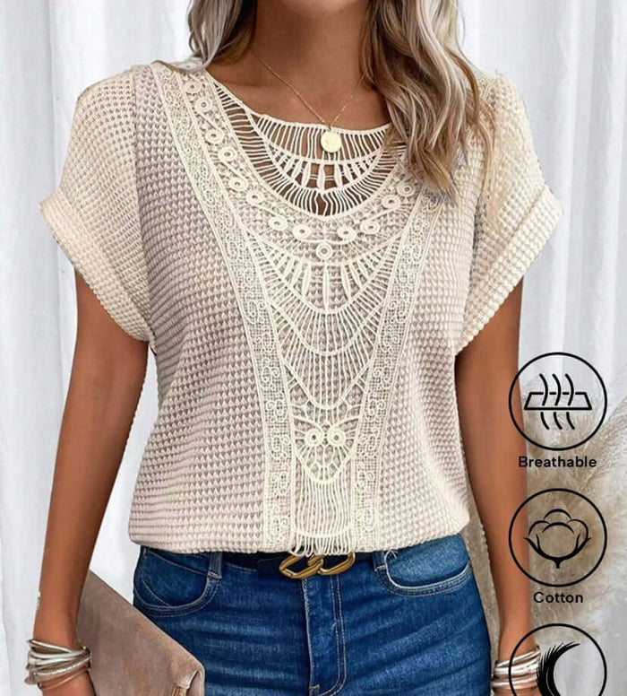Summer Hollow Out Short Sleeved T Shirt Fashion Ethnic Style Chic Short Sleeve Look
