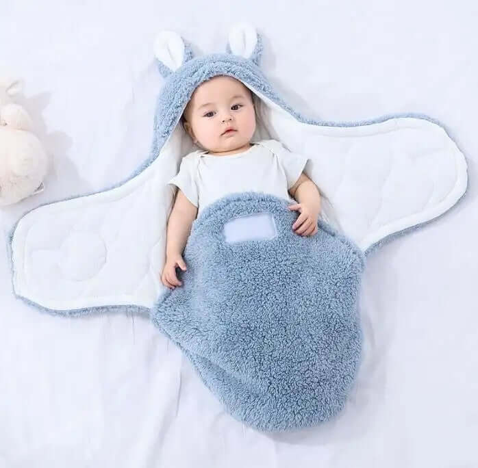 Super Soft Baby Sleeping Bag Fluffy Fleece Swaddle premium plush texture layout spread evenly for flat preview.