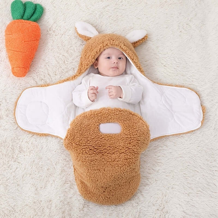 Super Soft Baby Sleeping Bag Fluffy Fleece Swaddle flexible cotton wings open wide to showcase spacious internal occupancy.