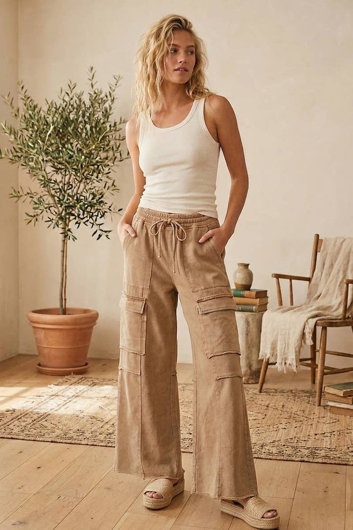 Taupe Mineral Wash Cargo Pants Sewn and Seen- Tilden Co.