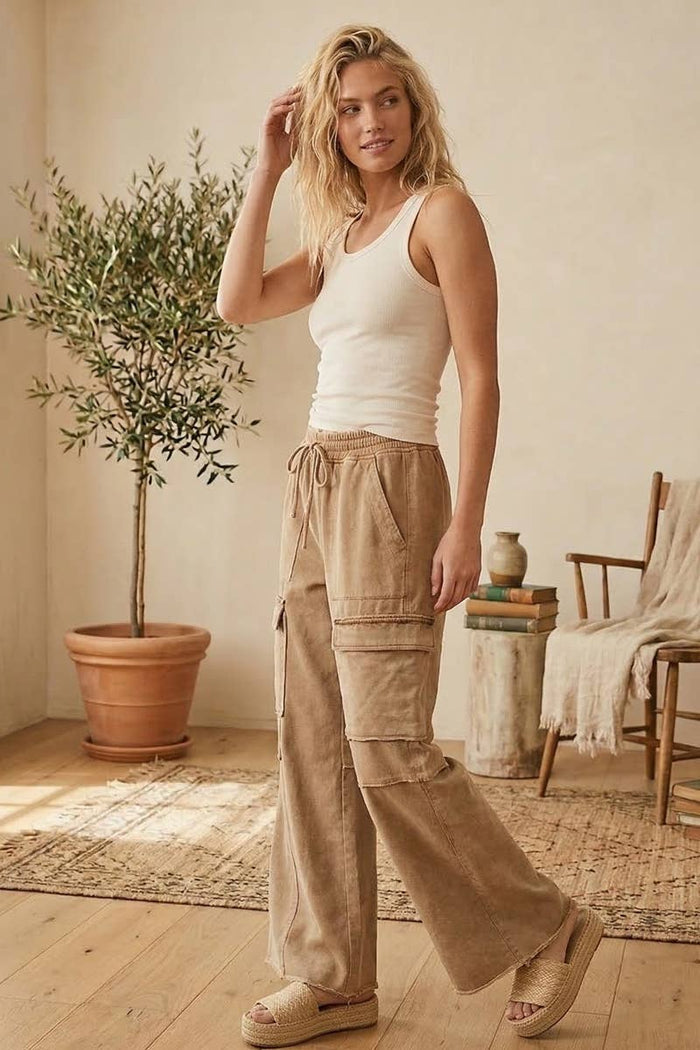 Taupe Mineral Wash Cargo Pants Sewn and Seen- Tilden Co.