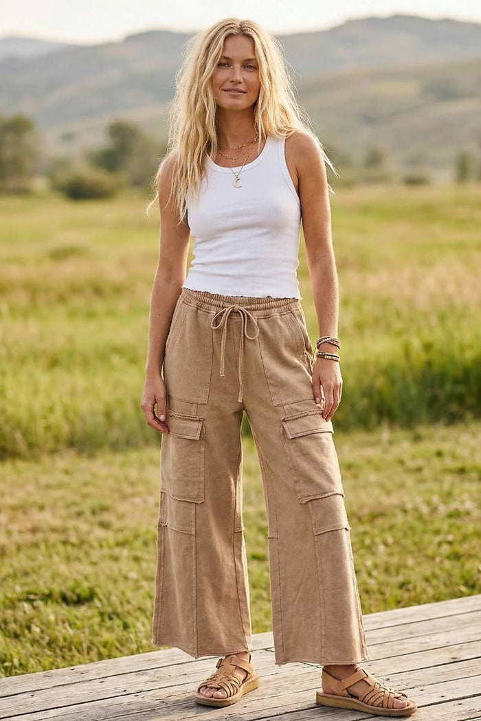 Taupe Mineral Wash Cargo Pants Sewn and Seen- Tilden Co.