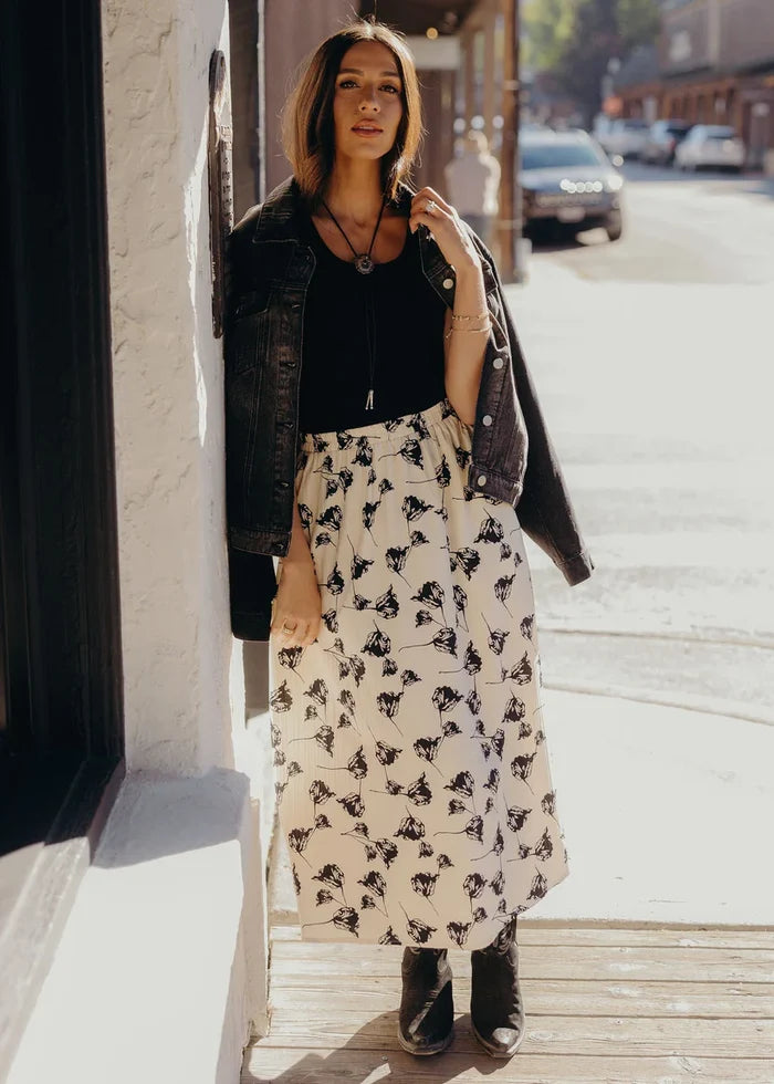 Textured Skirt in Outlaw Bloom Midi Skirt Mikarose- Tilden Co.
