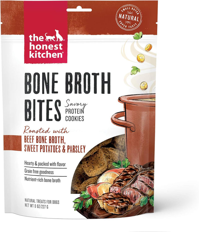 The Honest Kitchen Bone Broth Bites Dog Treats: Roasted with Beef Bone Broth & Sweet Potatoes, 8 oz Bag - Dog.Dog.Cat.