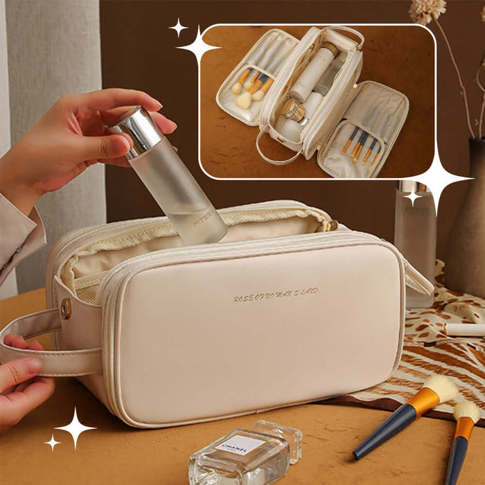 Three-layer Double Zipper U-shaped Design Cosmetic Bag urban simple style.