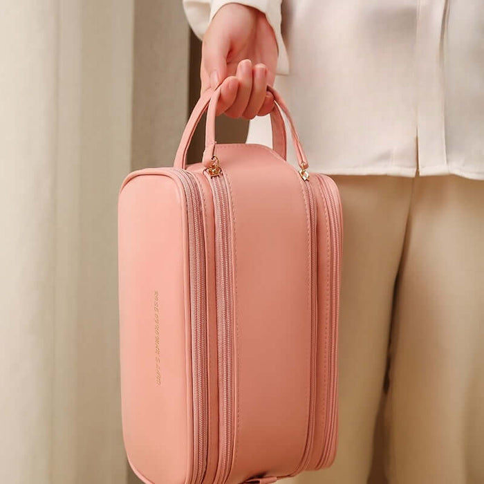Three-layer Double Zipper U-shaped Design Cosmetic Bag high capacity storage.
