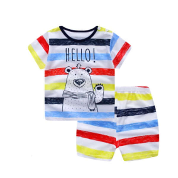Toddler Cartoon Cotton T-Shirt and Shorts Summer Set comfortable elastic waistband shorts displaying matching pocket lines