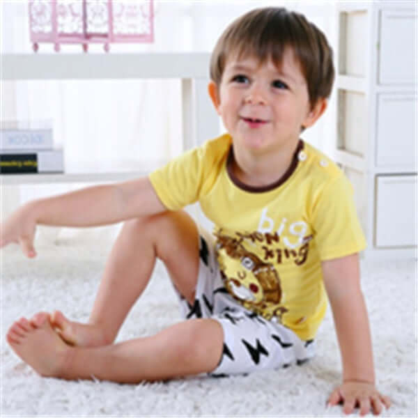 Toddler Cartoon Cotton T-Shirt and Shorts Summer Set bright yellow boys casual cotton t-shirt with friendly animal print