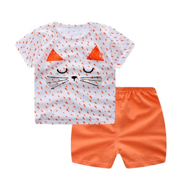 Toddler Cartoon Cotton T-Shirt and Shorts Summer Set cute unisex avatar print summer clothing on boutique hanger rail