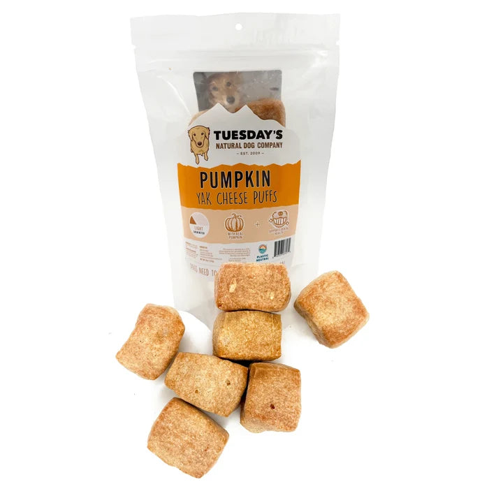 Tuesday's Natural Dog Company Yak Cheese Puffs - Original, Pumpkin, Blueberry & Strawberry - Dog.Dog.Cat.