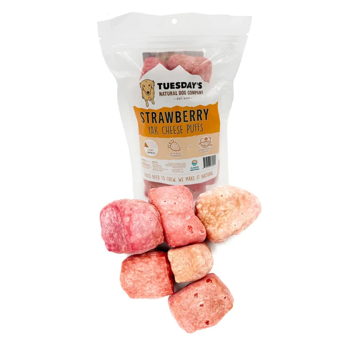 Tuesday's Natural Dog Company Yak Cheese Puffs - Original, Pumpkin, Blueberry & Strawberry - Dog.Dog.Cat.