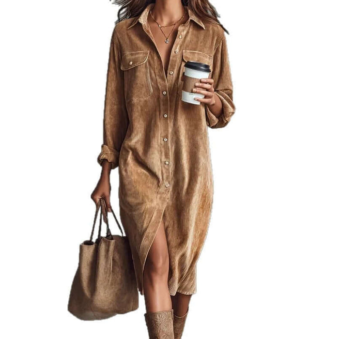 Turn Down Collar Buttons Dress chic party wear.