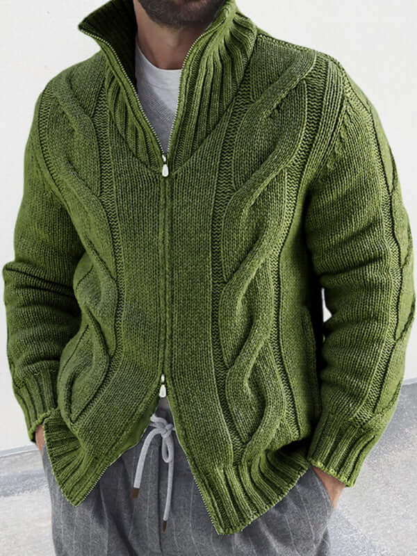 turtleneck cable zipper knitted cardigan jacket for men wear side