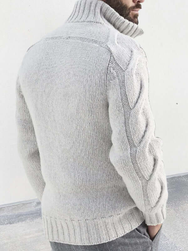turtleneck cable zipper knitted cardigan jacket for men wear cable texture