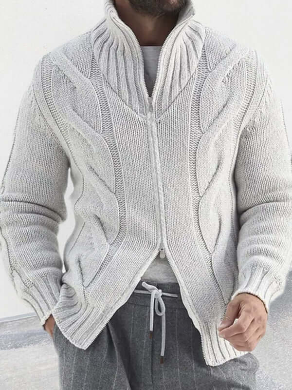 turtleneck cable zipper knitted cardigan jacket for men wear zipper detail