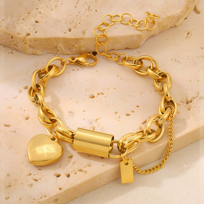 Versatile Titanium Stainless Steel Heart Jewelry gold necklace.