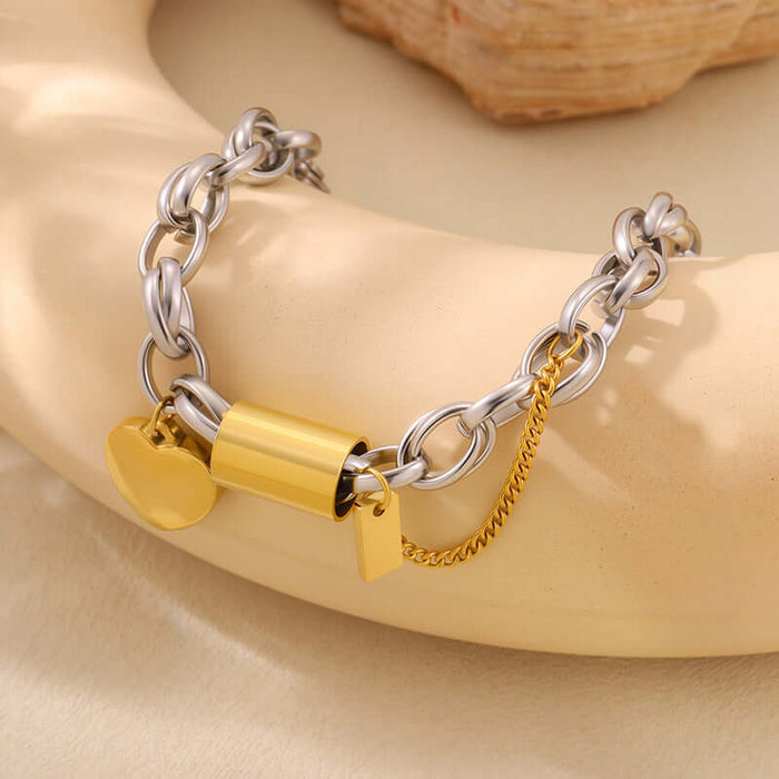 Versatile Titanium Stainless Steel Heart Jewelry silver bracelet.