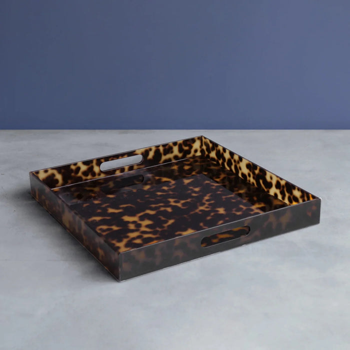 VIDA Acrylic Tortoise Large Square Tray with Handles - The In Gate