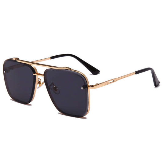 Vintage Metal Sunglasses with UV400 PC lens, stylish black lenses in a gold metal frame.