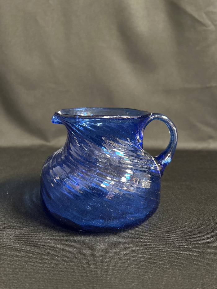 VTG Hand Blown Avalos Art Glass Cobalt Blue Pitcher Vase