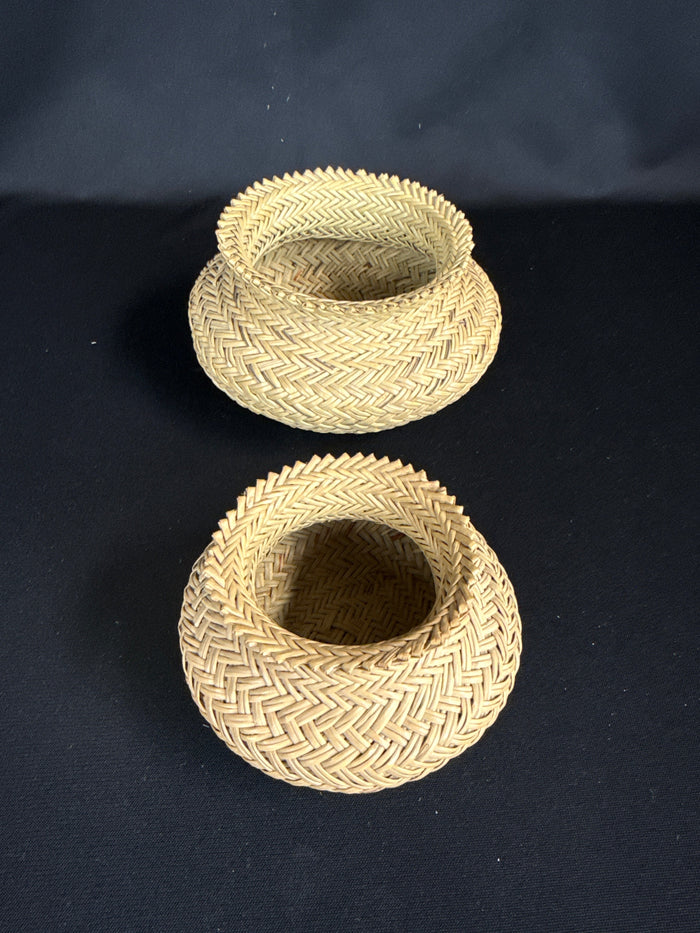VTG Two Small Tarahumara Indian Baskets  Double Weave Pine Needle