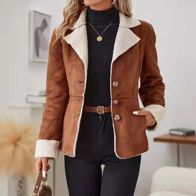 Warm Fur Integrated Lapel Pocket Jacket for Women XL size 113 bust.